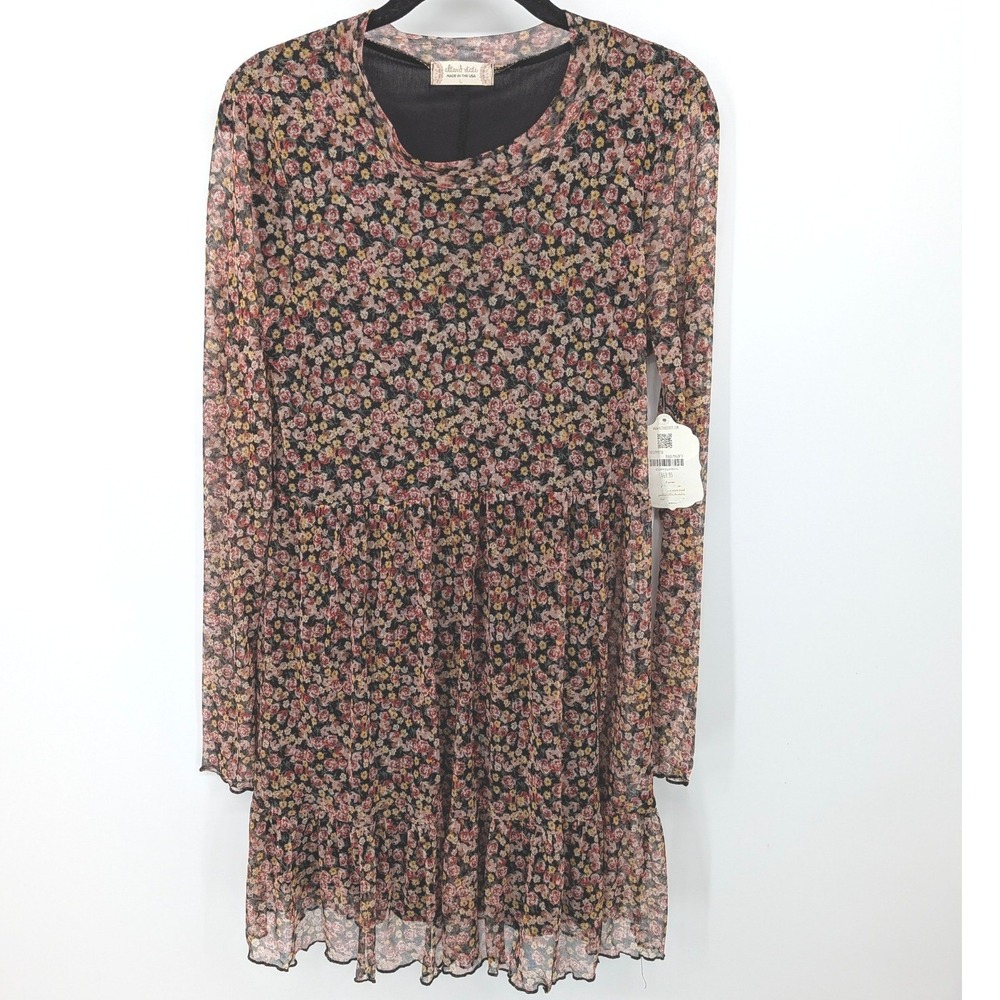 Altar'd State Floral Mesh Dress Women‎ Large Black Sheer Ruffle Whimsygoth Ditsy